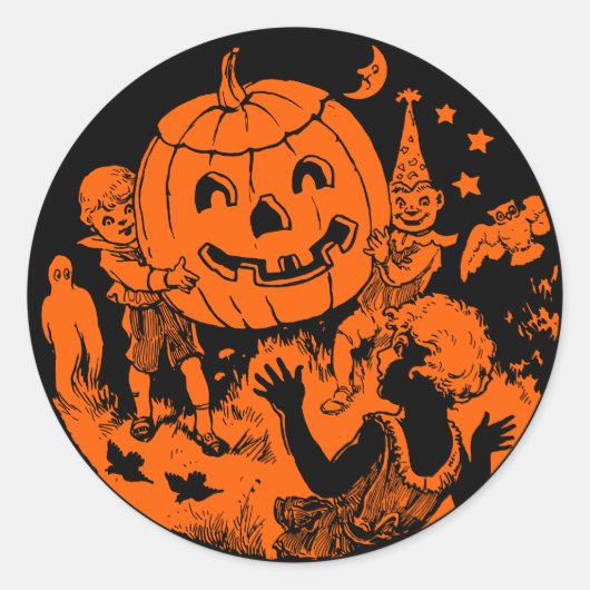 Halloween Party Kinderen & Jack O'Lantern Ronde Sticker (Voorkant)