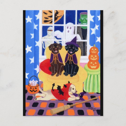 Halloween Party Labradors! Briefkaart (Voorkant)