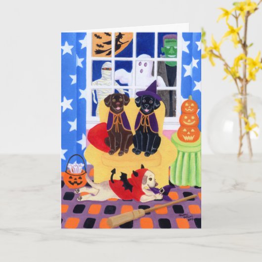 Halloween Party Labradors! Kaart (Gele Bloem)