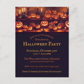 Halloween party met pompoenen en kaarsen briefkaart