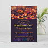 Halloween party met pompoenen en kaarsen kaart (Staand voorkant)