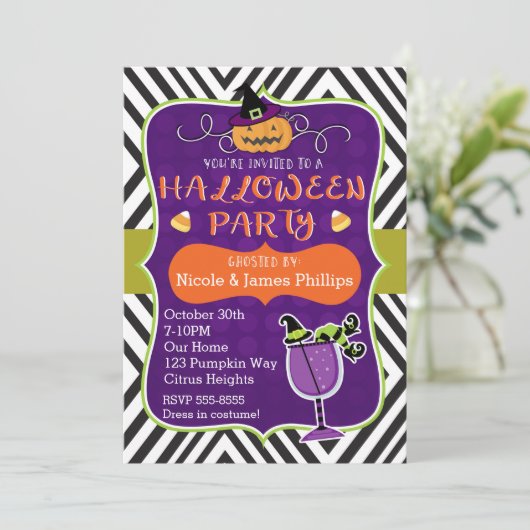 Halloween Party Modern Stripe grillige uitnodiging (Staand voorkant)