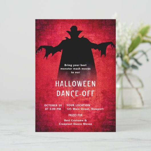 Halloween Party Monster Dance Dracula Rood Zwart Kaart (Staand voorkant)