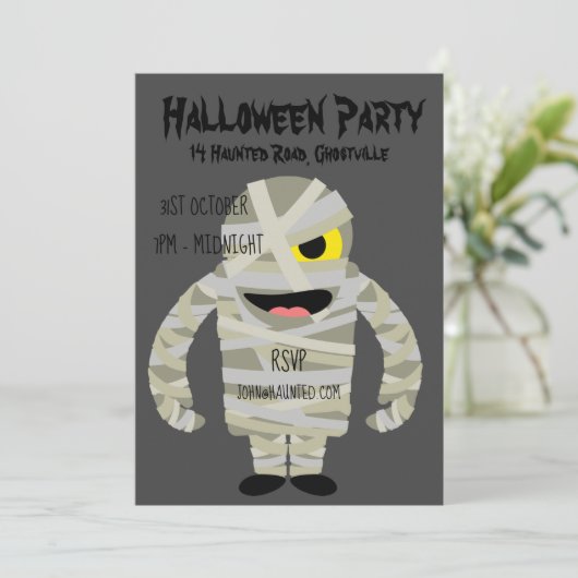 Halloween party mummy monster kaart (Staand voorkant)