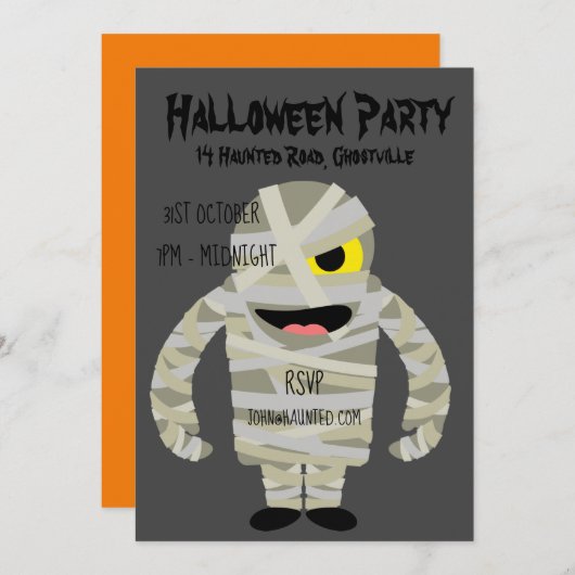 Halloween party mummy monster kaart (Voorkant / Achterkant)