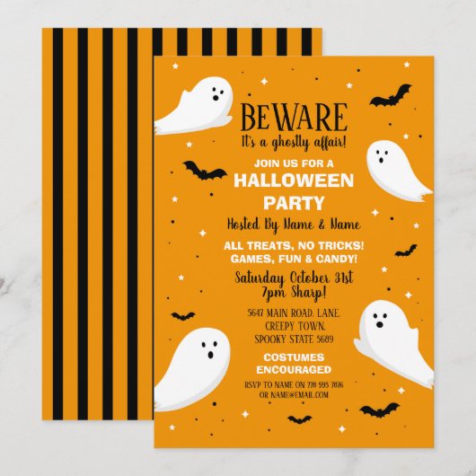 Halloween Party Nodig Geesten Oranje Vleermuizen F Kaart (Voorkant / Achterkant)