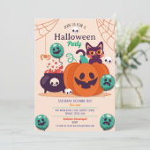 Halloween Party Nodig Geesten Pompoenen Katten Spi Kaart (Staand voorkant)