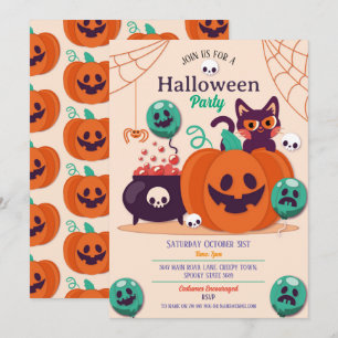 Halloween Party Nodig Geesten Pompoenen Katten Spi Kaart