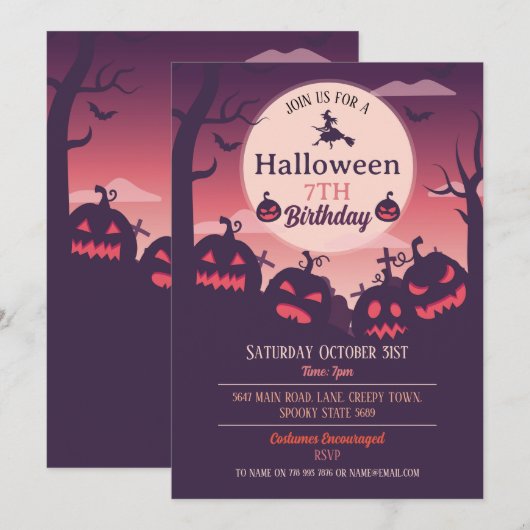 Halloween Party Nodig Geesten Pumpkins Wissels Kaart (Voorkant / Achterkant)