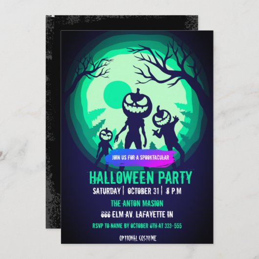 Halloween party nodiging volledig klantgericht kaart (Voorkant / Achterkant)