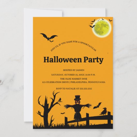 Halloween Party Orange Black Bat  Kaart (Voorkant)
