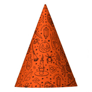 Halloween Party Oranje Doodle Patroon Feesthoedjes
