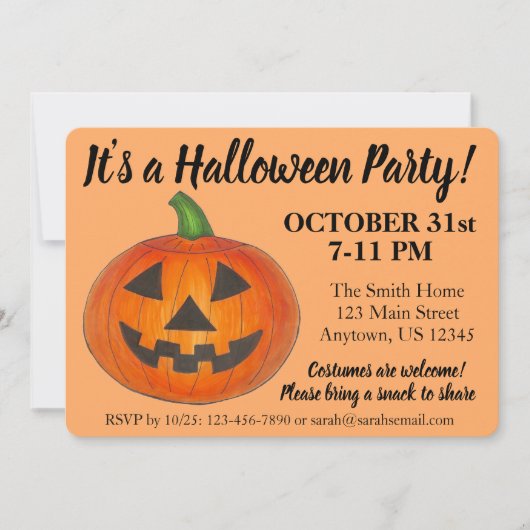 Halloween Party Oranje Jack o' Lantern Pumpkin Kaart (Voorkant)