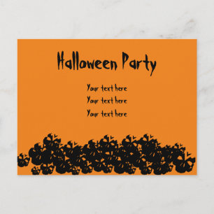Halloween Party oranje zwarte schedels grappig op Briefkaart