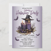 Halloween Party Paarse Kaarsen Vleermuizen Spooky  Kaart (Voorkant)