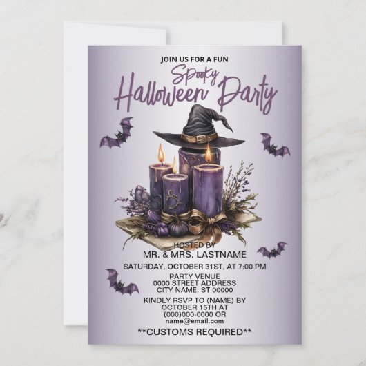 Halloween Party Paarse Kaarsen Vleermuizen Spooky  Kaart (Voorkant)