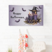 Halloween Party Paarse Kaarsen Vleermuizen Spooky Spandoek (Insitu)