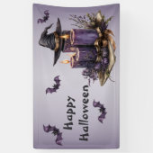 Halloween Party Paarse Kaarsen Vleermuizen Spooky Spandoek (Verticaal)
