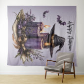 Halloween Party Paarse Kaarsen Vleermuizen Spooky  Wandkleed (In Situ (horizontaal))