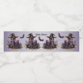 Halloween Party Paarse Kaarsen Vleermuizen Spooky  Waterfles Etiket (Enkel label)
