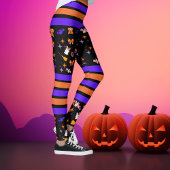 Halloween Party Paarse & Oranje Strepen Leggings