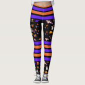Halloween Party Paarse & Oranje Strepen Leggings (Voorkant)