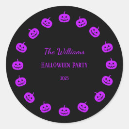 Halloween Party Paarse pompoenen Ronde Sticker