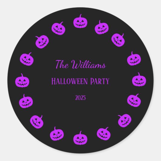 Halloween Party Paarse pompoenen Ronde Sticker (Voorkant)