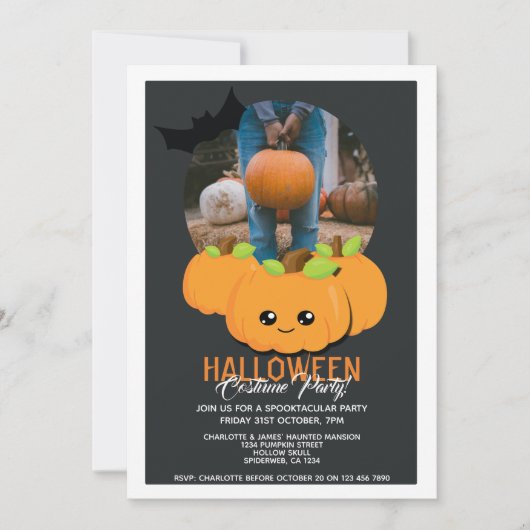 Halloween Party pomkin and Bat Personalized Kaart (Voorkant)