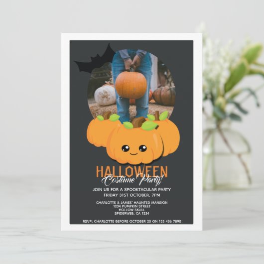 Halloween Party pomkin and Bat Personalized Kaart (Staand voorkant)