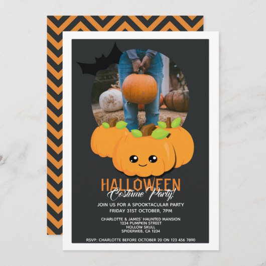 Halloween Party pomkin and Bat Personalized Kaart (Voorkant / Achterkant)