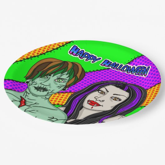 Halloween Party | Pop Art zombie Vampire Papieren Bordje (Gekanteld)