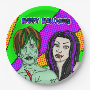Halloween Party Pop Art zombie Vampire Papieren Bordje