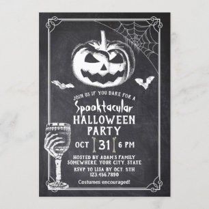 Halloween Party Pumpkin Bat Skull Chalkboard Kaart