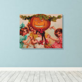 Halloween Party Pumpkin Canvas Afdruk (Insitu (Houten vloer))