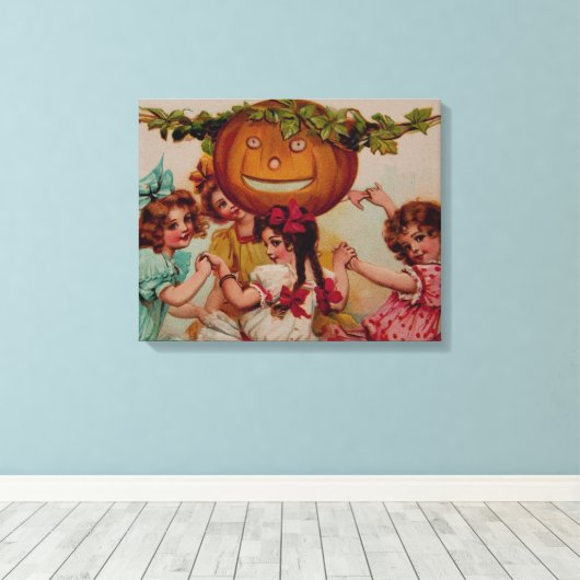 Halloween Party Pumpkin Canvas Afdruk (Insitu (Houten vloer))