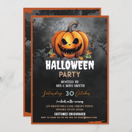 Halloween Party Pumpkin Horror eng Kaart (Voorkant / Achterkant)