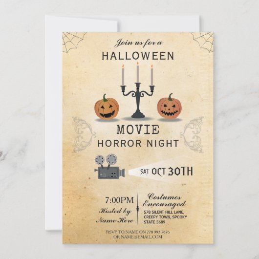 Halloween Party Pumpkin Horror Nodig Filmavond uit Kaart (Voorkant)