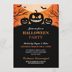 Halloween Party Pumpkin Scary Fun Invitation Kaart