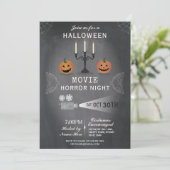 Halloween Party Pumpkin Scary Nodig Filmavond uit Kaart (Staand voorkant)