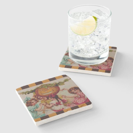 Halloween Party Pumpkin  Stenen Onderzetter (Zijkant)