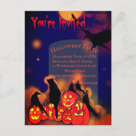 Halloween Party Pumpkins Ravens Cat Full Moon Briefkaart