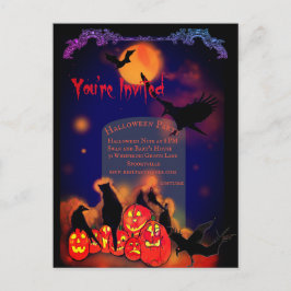 Halloween Party Pumpkins Ravens Cat Full Moon Briefkaart