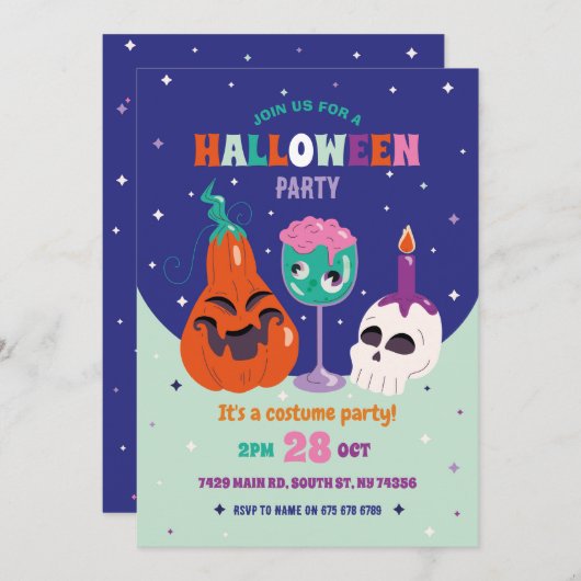 Halloween Party Retro Cocktails  Skull Kaart (Voorkant / Achterkant)