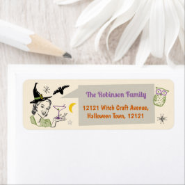 Halloween Party Retro Witch Custom Name Address Etiket