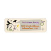 Halloween Party Retro Witch Custom Name Address Etiket (Voorkant)