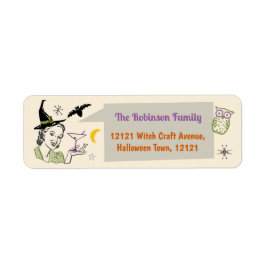 Halloween Party Retro Witch Custom Name Address Etiket