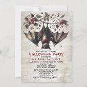 Halloween Party Roze Bloemen Vleermuis Groene blad Kaart (Voorkant)