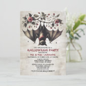 Halloween Party Roze Bloemen Vleermuis Groene blad Kaart (Staand voorkant)