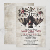 Halloween Party Roze Bloemen Vleermuis Groene blad Kaart (Voorkant / Achterkant)